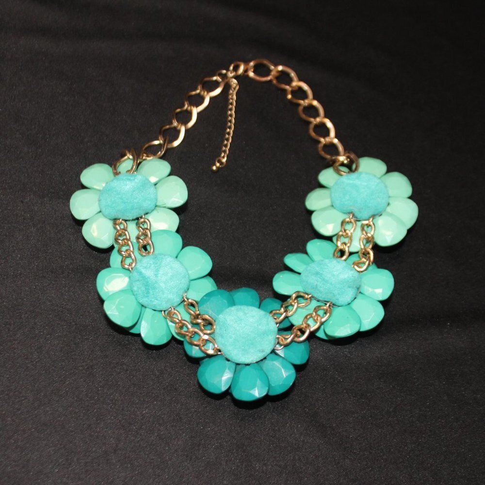 Turquoise Floral Two-Tone Statement Necklace - Picture 8 of 13
